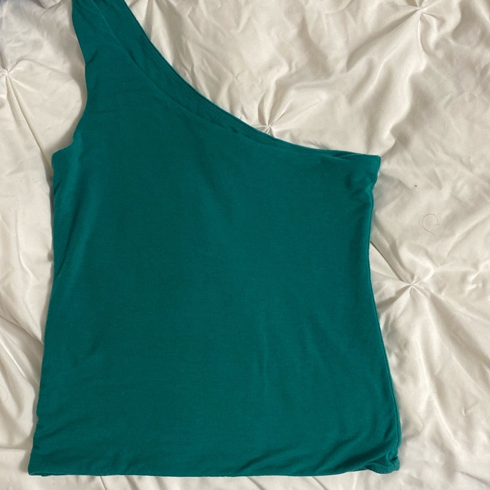 Teal Stretch double lined one shoulder tank